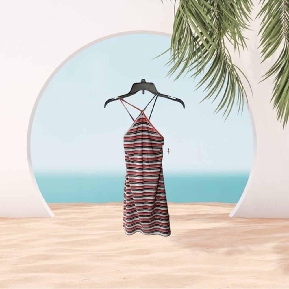 Juniors striped ribbed Mini Dress Med stretchy summer halter new